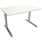 Artikelbild 1 für fm fastline höhenverstellbarer Schreibtisch weiß rechteckig, C-Fuß-Gestell Rundrohr silber 120,0 x 80,0 cm, Artikelnummer 135503