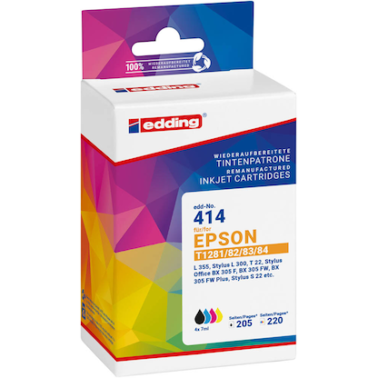 Artikelbild 2 für edding EDD-414 schwarz, cyan, magenta, gelb Druckerpatronen kompatibel zu EPSON T1285M, 4er-Set, Artikelnummer 129155