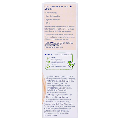 Artikelbild 10 für NIVEA BB MITTEL BIS DUNKEL 5IN1 24h FEUCHTIGKEIT LSF 15 Gesichtscreme 50,0 ml, Artikelnummer 578353