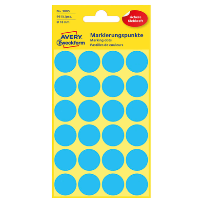 Artikelbild für AVERY Zweckform Klebepunkte 3005 blau Ø 18,0 mm, 96 St., Artikelnummer 712109