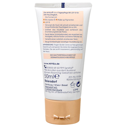 Artikelbild 8 für NIVEA BB MITTEL BIS DUNKEL 5IN1 24h FEUCHTIGKEIT LSF 15 Gesichtscreme 50,0 ml, Artikelnummer 578353