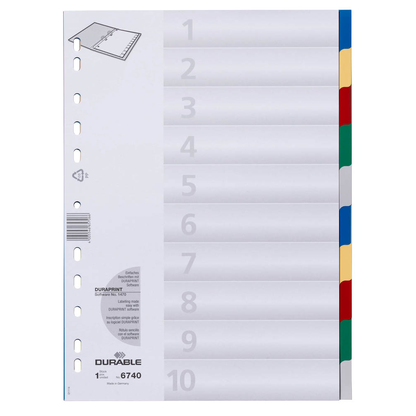 Artikelbild für DURABLE Ordnerregister DIN A4 Vollformat blanko blau, gelb, rot, grün, grau 10-teilig, 1 Satz, Artikelnummer 147207