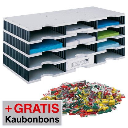 Artikelbild für AKTION: styro Sortierstation Styrodoc grau/schwarz mit 12 Fächern + GRATIS Böhme Fruchtkaramellen Kaubonbons 250,0 g, Artikelnummer 744282