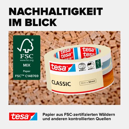 Artikelbild 5 für tesa CLASSIC Kreppband beige 50,0 mm x 50,0 m 1 Rolle, Artikelnummer 724037