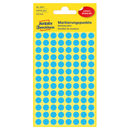 Artikelbild für AVERY Zweckform Klebepunkte 3011 blau Ø 8,0 mm, 416 St., Artikelnummer 712059