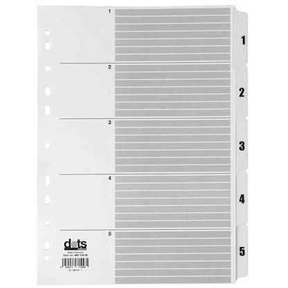 Artikelbild für dots Ordnerregister Mylar DIN A4 Vollformat 1-5 weiß 5-teilig, 1 Satz, Artikelnummer 486704