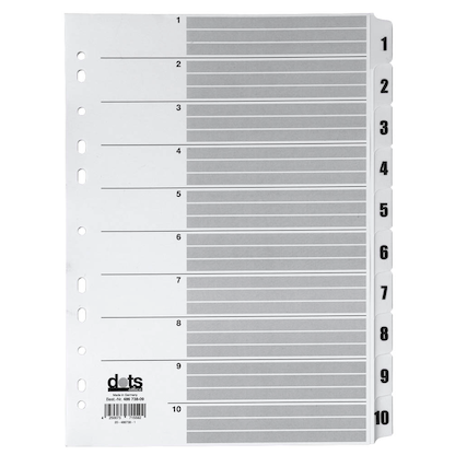 Artikelbild für dots Ordnerregister Mylar DIN A4 Vollformat 1-10 weiß 10-teilig, 1 Satz, Artikelnummer 486738