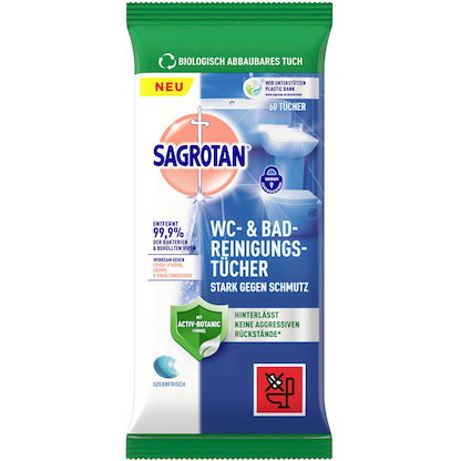 Artikelbild für SAGROTAN® Desinfektionstücher WC & Bad 1-lagig weiß, 60 Tücher, Artikelnummer 815213