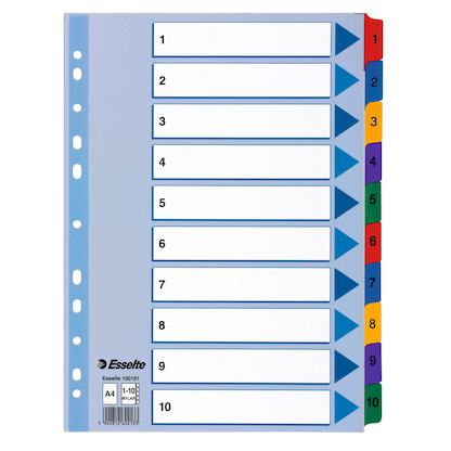 Artikelbild für Esselte Ordnerregister DIN A4 Vollformat 1-10 farbig 10-teilig, 1 Satz, Artikelnummer 352823