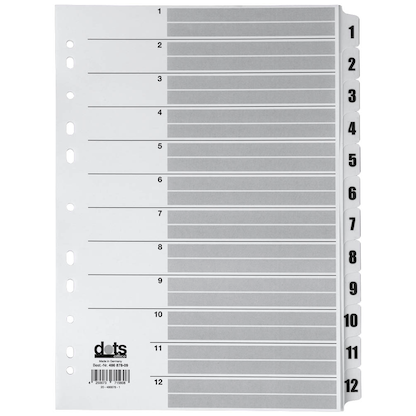 Artikelbild für dots Ordnerregister Mylar DIN A4 Vollformat 1-12 weiß 12-teilig, 1 Satz, Artikelnummer 486878
