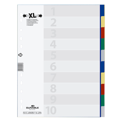 Artikelbild für DURABLE Ordnerregister DIN A4 Vollformat, Überbreite blanko blau, gelb, rot, grün, grau 10-teilig, 1 Satz, Artikelnummer 432914