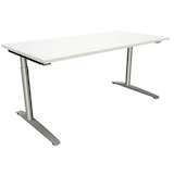 Artikelbild 1 für fm fastline höhenverstellbarer Schreibtisch weiß rechteckig, C-Fuß-Gestell Rundrohr silber 160,0 x 80,0 cm, Artikelnummer 135477