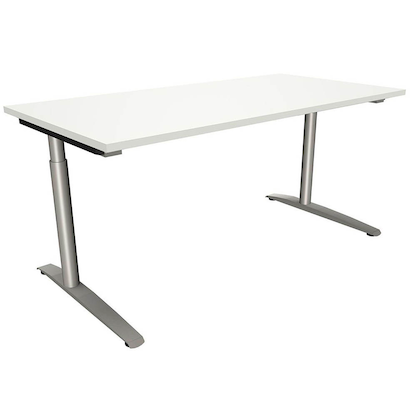 Artikelbild für fm fastline höhenverstellbarer Schreibtisch weiß rechteckig, C-Fuß-Gestell Rundrohr silber 160,0 x 80,0 cm, Artikelnummer 135477