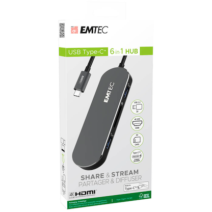 Artikelbild 2 für EMTEC USB-Hub T650C Type-C 3-fach schwarz, Artikelnummer 530616