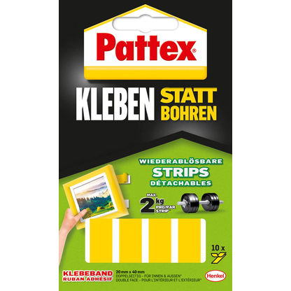Artikelbild für Pattex Klebestreifen für max. 2,0 kg, 2,0 x 4,0 cm, 10 St., Artikelnummer 911432