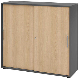 Hammerbacher Schiebetürenschrank V1752/V1753 V1753S/G/E/RE, abschließbar, 3 OH, graphit/eiche, 120x110x40cm (BxHxT) 4032062306178 Hammerbache