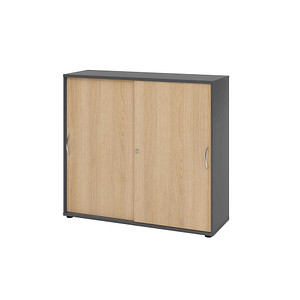 Hammerbacher Schiebetürenschrank V1752/V1753 V1753S/G/E/BM, abschließbar, 3 OH, graphit/eiche, 120x110x40cm (BxHxT) 4032062306147 Hammerbache