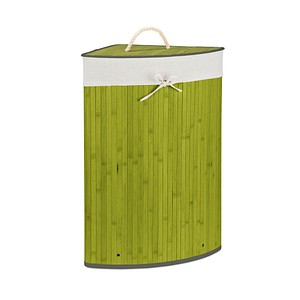 4052025918408 - Eckwäschekorb Bambus faltbare Wäschebox 60 l platzsparend Wäschesack Baumwolle hbt 65 x 495 x 37 cm grün - Relaxdays