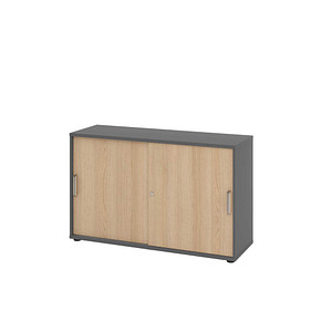Hammerbacher Schiebetürenschrank V1752/V1753 V1752S/G/E/SG, abschließbar, 2 OH, graphit/eiche, 120x74,8x40cm (BxHxT) 4032062306291 Hammerbach