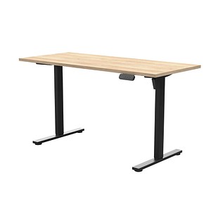 MÖBELPARTNER Emmik elektrisch höhenverstellbarer Schreibtisch weißeiche rechteckig, T-Fuß-Gestell schwarz 140,0 x 59,0 cm