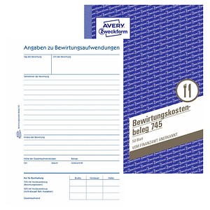 AVERY Zweckform Formularbuch 745 Bewirtungskostenbeleg AVERY Zweckform Formularbuch 745 Bewirtungskostenbeleg