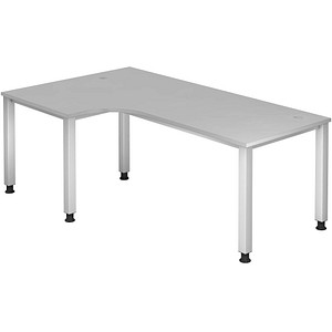 HAMMERBACHER Akandia höhenverstellbarer Schreibtisch lichtgrau L-Form, 5-Fuß-Gestell silber 200,0 x 80,0/120,0 cm