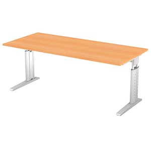 HAMMERBACHER Haziender höhenverstellbarer Schreibtisch buche rechteckig, C-Fuß-Gestell silber 180,0 x 80,0 cm