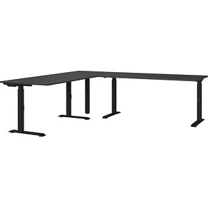 GERMANIA Mailand höhenverstellbarer Schreibtisch grafit L-Form, C-Fuß-Gestell schwarz 260,0 x 220,0 cm