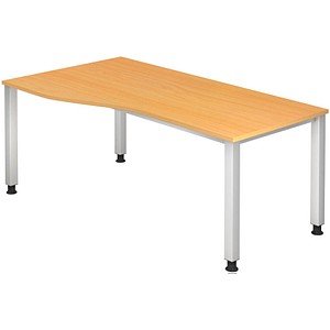4032062004548 - HAMMERBACHER QS18 höhenverstellbarer Schreibtisch buche Trapezform 4-Fuß-Gestell silber 1800 x 800 1000 cm