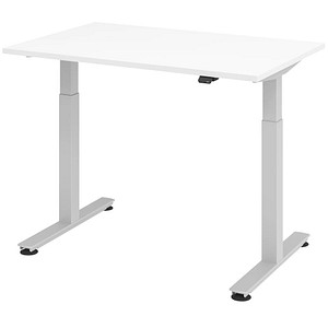 HAMMERBACHER XMST12 elektrisch höhenverstellbarer Schreibtisch weiß rechteckig, T-Fuß-Gestell silber 120,0 x 80,0 cm