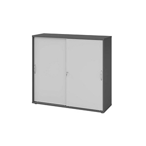 Hammerbacher Schiebetürenschrank V1752/V1753 V1753S/G/5/BM, abschließbar, 3 OH, graphit/grau, 120x110x40cm (BxHxT) 4032062309896 Hammerbacher