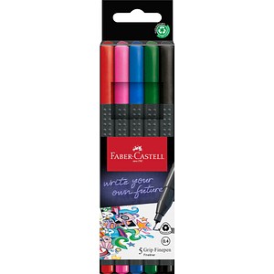 4005401516040 - Fineliner FABER-CASTELL Grip Strichbreite 04 mm ergonomische Griffzone für Rechts- & Linkshänder auswaschbar farbsortiert 5 Stück in Kartonetui