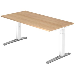 4032062169476 - VXB016 höhenverstellbarer Schreibtisch eiche quadratisch C-Fuß-Gestell weiß 1600 x 800 cm