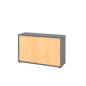 Hammerbacher Schiebetürenschrank V1752/V1753 V1752S/G/3/BS, abschließbar, 2 OH, graphit/ahorn, 120x74,8x40cm (BxHxT) 4032062314944 Hammerbach
