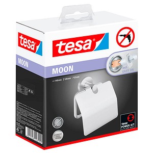 4063565260445 - Moon Toilettenpapierhalter mit Deckel verchromt - WC-Rollenhalter zur Wandbefestigung ohne Bohren inkl Klebelösung - 53 mm x 140 mm x 128 mm - Tesa 4063565260445 - Moon Toilettenpapierhalter mit Deckel verchromt - WC-Rollenhalter zur Wandbefestigung ohne Bohren inkl Klebelösung - 53 mm x 140 mm x 128 mm - Tesa