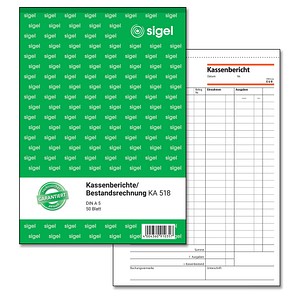 SIGEL Kassenbericht/Bestandsrechnung Formularbuch KA518