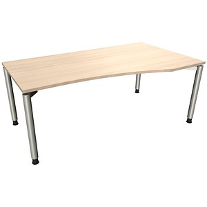 4260267323649 - fm fastline höhenverstellbarer Schreibtisch akazie Bogenform 4-Fuß-Gestell silber 1800 x 800 1000 cm