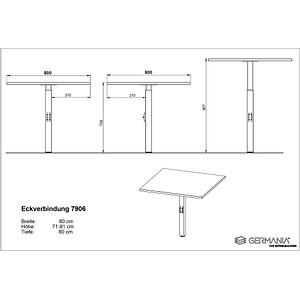 4005949792005 - GERMANIA Verbindungsplatte höhenverstellbar Agenda Home grandson-eiche schwarz quadratisch 800 x 800 x 680 - 910 cm