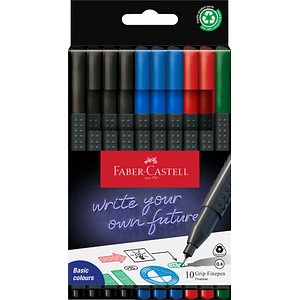 4005401516910 - Fineliner FABER-CASTELL Grip Strichbreite 04 mm ergonomische Griffzone für Rechts- & Linkshänder auswaschbar Office-Farben 10 Stück in Kartonetui