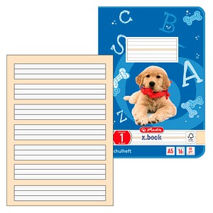 herlitz Schulheft Hund x.book Lineatur 1 1. Schuljahr liniert A5 ohne Rand, 16 Blatt, 1 St.
