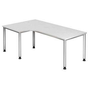 HAMMERBACHER Orbis höhenverstellbarer Schreibtisch weiß L-Form, 5-Fuß-Gestell silber 200,0 x 80,0/120,0 cm