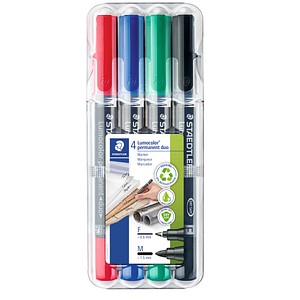 4007817348079 - Permanentmarker-Set Lumocolor duo 348 WP4 Pack 4-farbig sortiert 06mm+15mm Rundspitze 4007817348079 Staedtler (Lumocolor) 4 