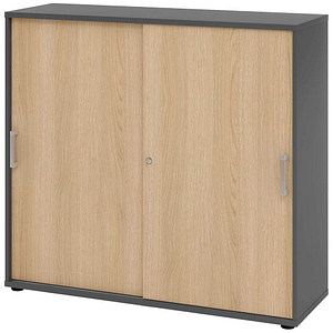 Hammerbacher Schiebetürenschrank V1752/V1753 V1753S/G/E/CE, abschließbar, 3 OH, graphit/eiche, 120x110x40cm (BxHxT) 4032062306161 Hammerbache