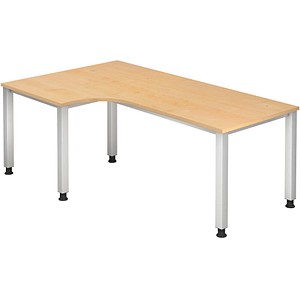 4032062021668 - HAMMERBACHER QS82 höhenverstellbarer Schreibtisch ahorn L-Form 5-Fuß-Gestell silber 2000 x 800 1200 cm