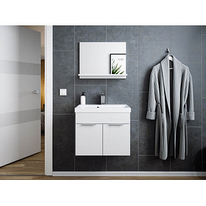 4251982632543 - Badmöbel-Set Slimline Lago 2tlg mit Spiegel weiss hochglanz weiss matt