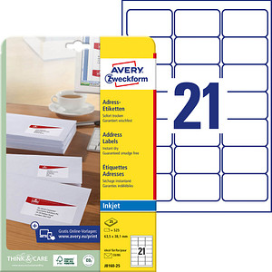 525 AVERY Zweckform Adressetiketten J8160-25 weiß 63,5 x 38,1 mm