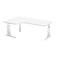 HAMMERBACHER Haziender höhenverstellbarer Schreibtisch weiß L-Form,  C-Fuß-Gestell weiß 200,0 x 80,0/120,0 cm | office discount