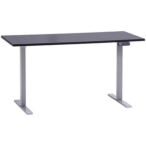 MÖBELPARTNER Metz elektrisch höhenverstellbarer Schreibtisch anthrazit rechteckig, T-Fuß-Gestell silber 140,0 x 59,0 cm