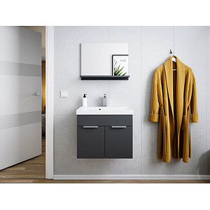 4251982632550 - Badmöbel-Set Slimline Lago 2tlg mit Spiegel weiss hochglanz weiss matt