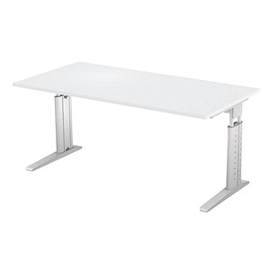 4032062140864 - HAMMERBACHER US16 höhenverstellbarer Schreibtisch lichtgrau rechteckig C-Fuß-Gestell silber 1600 x 800 cm